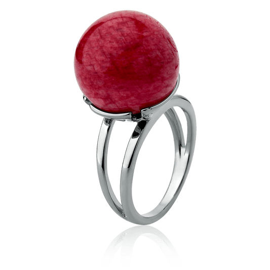 Anel Ball com Feldspato Vermelho em Banho de Ródio Negro - AIMER JOIAS