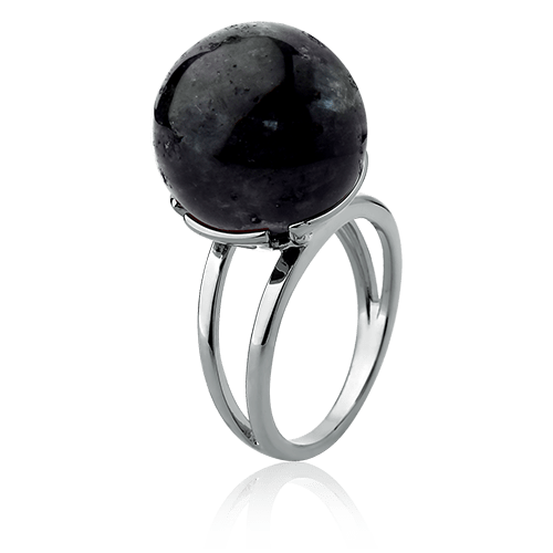 Anel Ball com Labradorita em Banho de Ródio Negro - AIMER JOIAS