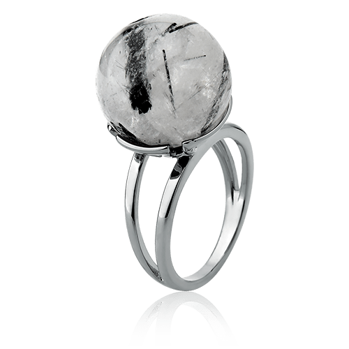 Anel Ball com Quartzo Rutilo Grafite em Banho de Ródio Negro - AIMER JOIAS