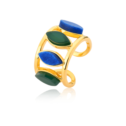 Anel Bem Me Quer - Feldspato Azul Anil/ Ágata Verde Semijoias de luxo e design exclusivo