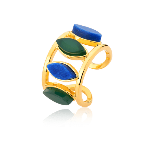 Anel Bem Me Quer - Feldspato Azul Anil/ Ágata Verde Semijoias de luxo e design exclusivo