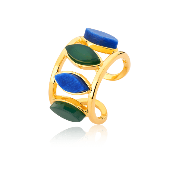 Anel Bem Me Quer - Feldspato Azul Anil/ Ágata Verde Semijoias de luxo e design exclusivo