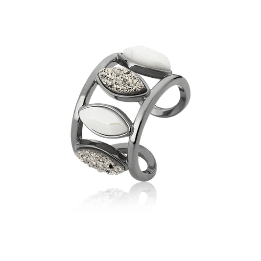 Anel Bem Me Quer - Porcelana/Drusa Platina Semijoias de luxo e design exclusivo