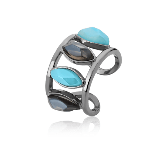 Anel Bem Me Quer - Quartzo Fume/ Ágata Azul Céu Semijoias de luxo e design exclusivo