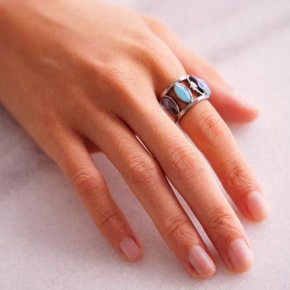 Anel Bem Me Quer - Quartzo Fume/ Ágata Azul Céu Semijoias de luxo e design exclusivo