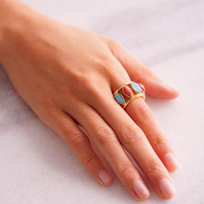 Anel Bem Me Quer - Vermelho/Azul Céu Semijoias de luxo e design exclusivo