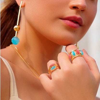 Anel Bem Me Quer - Vermelho/Azul Céu Semijoias de luxo e design exclusivo