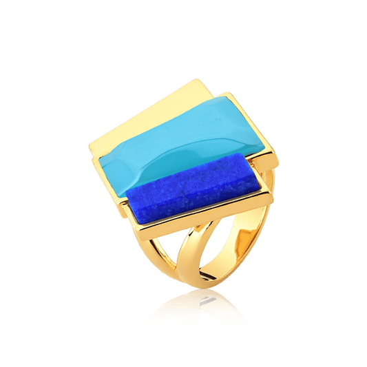 Anel Cascata Ágata Azul Céu e Feldspato Azul Anil Semijoias de luxo e design exclusivo