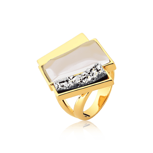 Anel Cascata - Ágata Branca e Drusa Platina Semijoias de luxo e design exclusivo