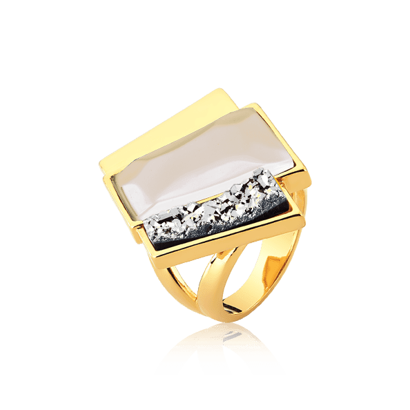 Anel Cascata - Ágata Branca e Drusa Platina Semijoias de luxo e design exclusivo