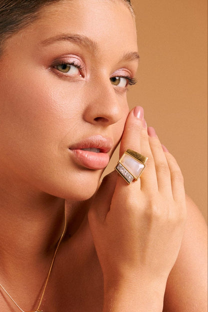 Anel Cascata - Ágata Branca e Drusa Platina Semijoias de luxo e design exclusivo