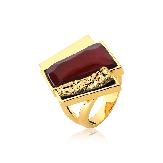 Anel Cascata - Ágata Vermelha/Drusa Ouro Semijoias de luxo e design exclusivo