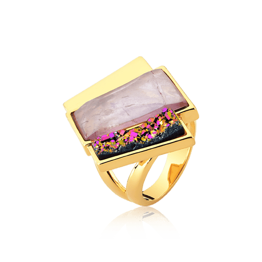 Anel Cascata - Ametista e Drusa Multicolorida Semijoias de luxo e design exclusivo