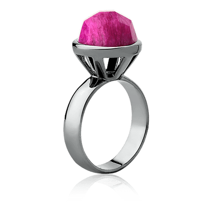 Anel Classic - Feldspato Rosa Pink detalhe — Ródio Negro | Aimer Joias | anel semijoia pedra natural