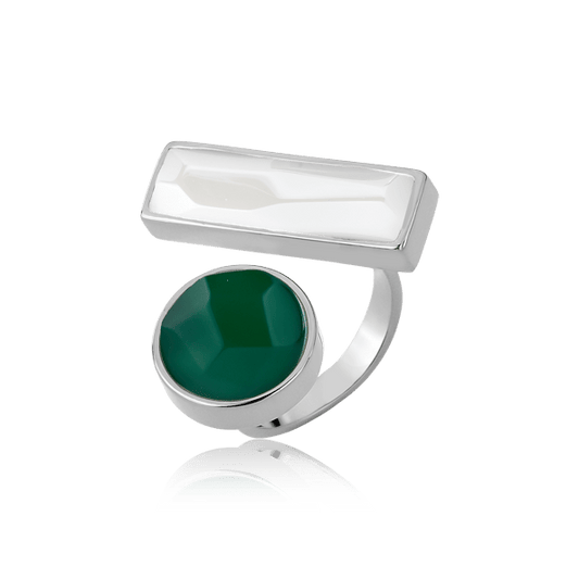 Anel Convicta - Ágata Verde e Porcelana Semijoias de luxo e design exclusivo