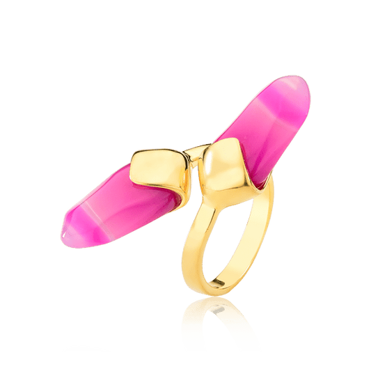 Anel Difluence - Ágata Rosa Pink Listrada Semijoias de luxo e design exclusivo