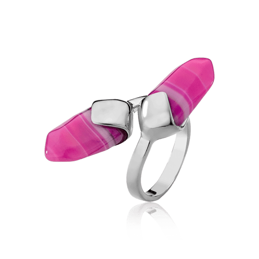 Anel Difluence - Ágata Rosa Pink Listrada Semijoias de luxo e design exclusivo