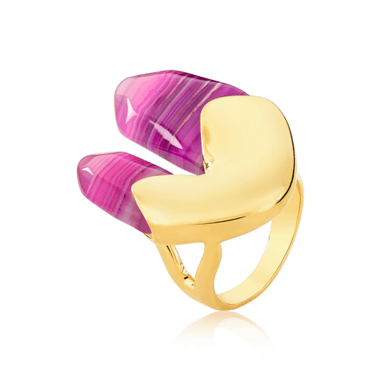 Anel Élémentaire - Ágata Rosa Pink Listrada Semijoias de luxo e design exclusivo