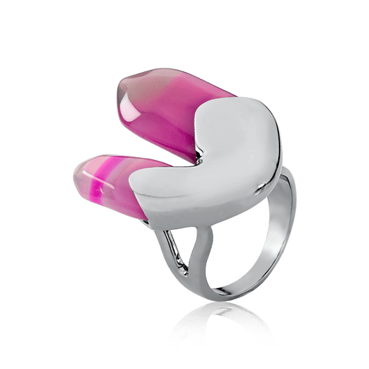 Anel Élémentaire - Ágata Rosa Pink Listrada Semijoias de luxo e design exclusivo