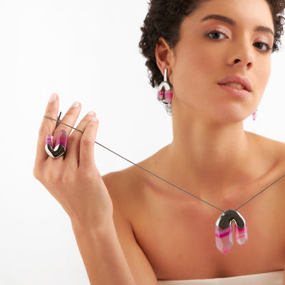 Anel Élémentaire - Ágata Rosa Pink Listrada Semijoias de luxo e design exclusivo