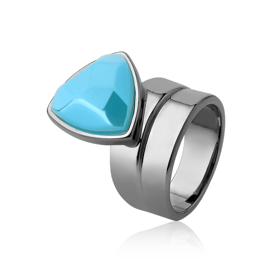 Anel Equilíbrio Ágata Azul Céu Banhado a Ródio Semijoias de luxo e design exclusivo