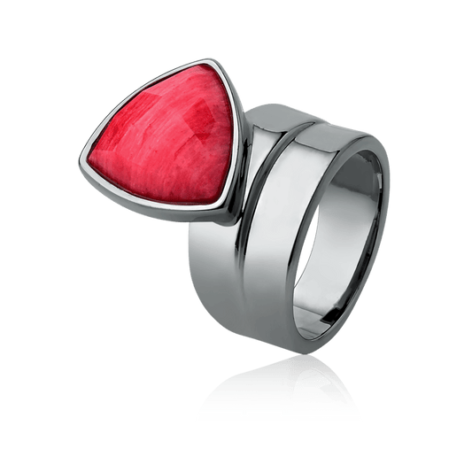 Anel Equilíbrio Feldspato Vermelho Banhado a Ródio Semijoias de luxo e design exclusivo