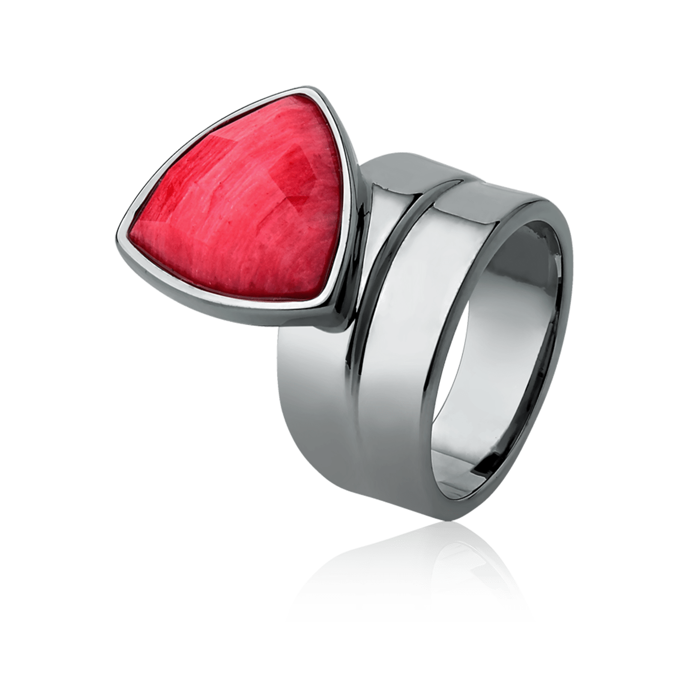 Anel Equilíbrio Feldspato Vermelho Banhado a Ródio Semijoias de luxo e design exclusivo