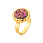 Anel Eterno com Drusa Multicolorida, banhado a ouro 18k