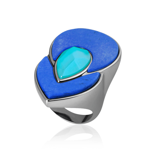 Anel Flor de Lótus - Azul Anil/Azul Céu Semijoias de luxo e design exclusivo