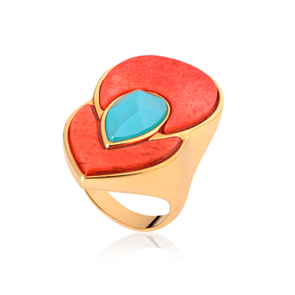 Anel Flor de Lótus - Laranja/Azul Céu Semijoias de luxo e design exclusivo