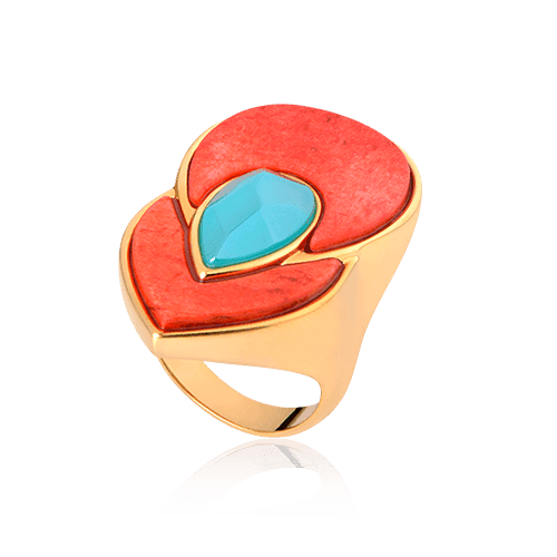 Anel Flor de Lótus - Laranja/Azul Céu Semijoias de luxo e design exclusivo