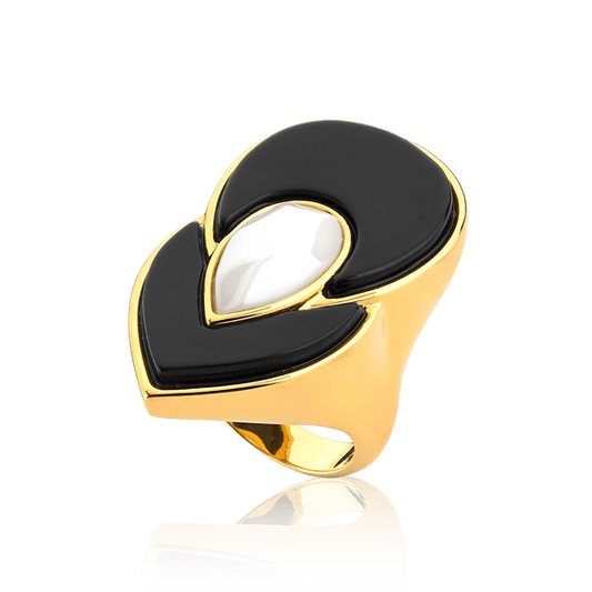 Anel Flor De Lótus - Obsidiana/Porcelana Semijoias de luxo e design exclusivo