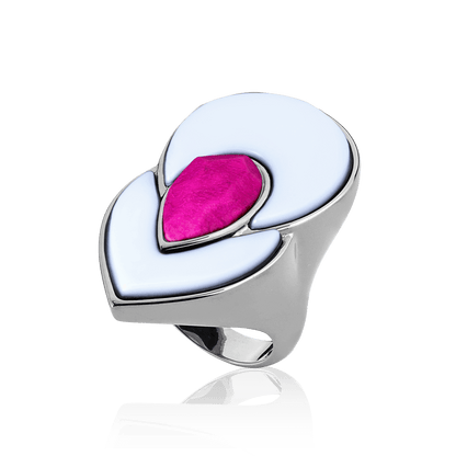 Anel Flor de Lótus - Porcelana/Feldspato Rosa Pink Semijoias de luxo e design exclusivo