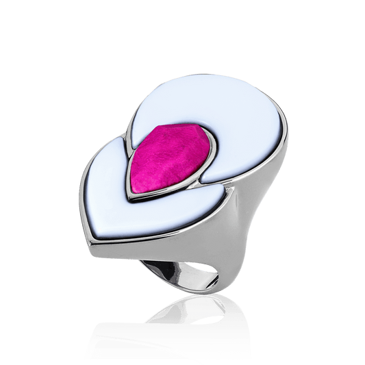 Anel Flor de Lótus - Porcelana/Feldspato Rosa Pink Semijoias de luxo e design exclusivo