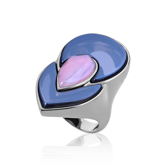 Anel Flor de Lótus - Quartzo Fume/Quartzo Rosa Semijoias de luxo e design exclusivo