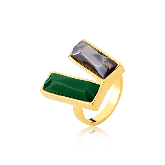 Anel Harmonie - Ágata Verde e Quartzo Fumê Semijoias de luxo e design exclusivo