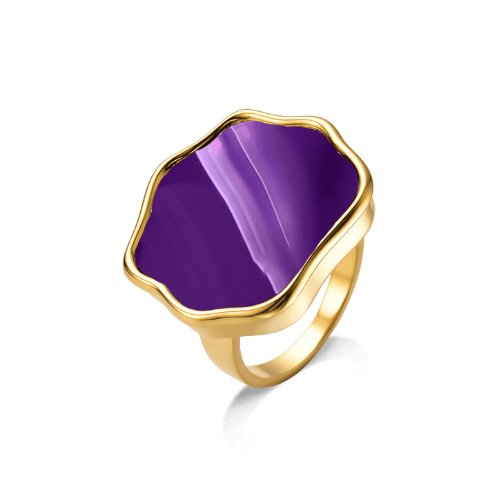 Anel Iduna - Ágata Roxa Listrada Semijoias de luxo e design exclusivo