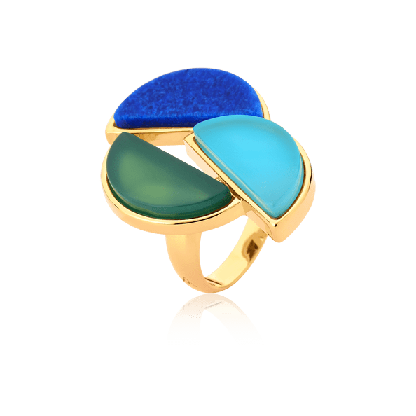 Anel Impacto - Ágata Azul Céu/Ágata Verde/Azul Anil Semijoias de luxo e design exclusivo