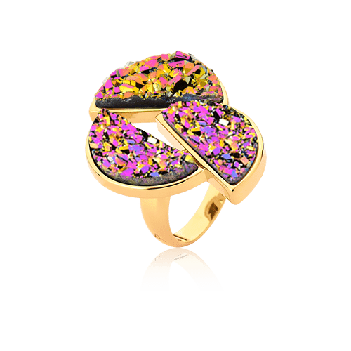 Anel Impacto - Drusa Multicolorida Semijoias de luxo e design exclusivo