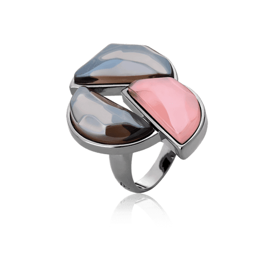 Anel Impacto - Quartzo Fume/Quartzo Rosa Semijoias de luxo e design exclusivo