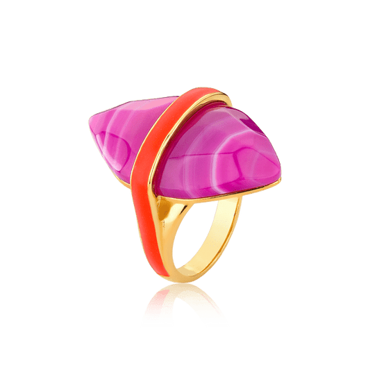 Anel Kahina - Ágata Rosa Pink Listrada Semijoias de luxo e design exclusivo