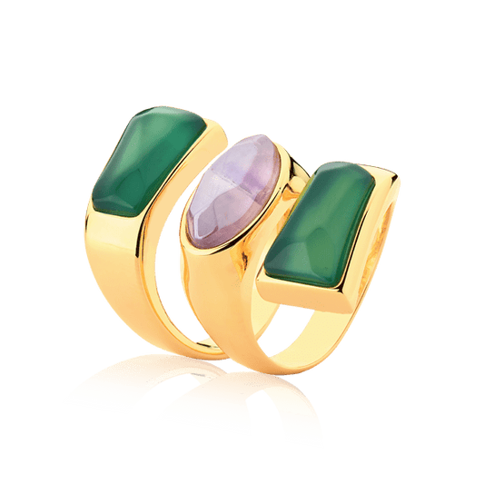 Anel Kalanchoe - Ágata Verde/ Ametista Semijoias de luxo e design exclusivo