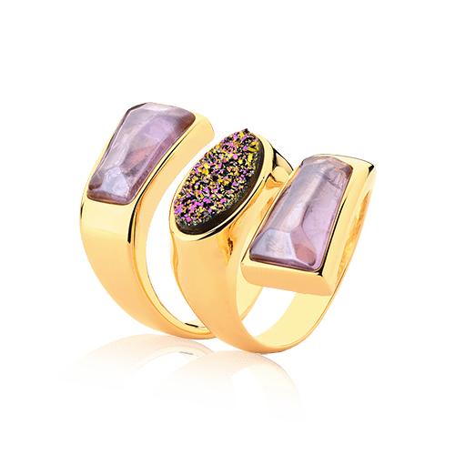 Anel Kalanchoe - Ametista/Drusa Multicolorida Semijoias de luxo e design exclusivo