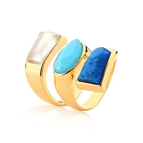 Anel Kalanchoe -  Azul Anil/Azul Céu/Quartzo Leitoso Semijoias de luxo e design exclusivo