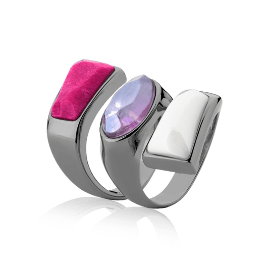 Anel Kalanchoe - Rosa Pink/Ametista/Porcelana Semijoias de luxo e design exclusivo