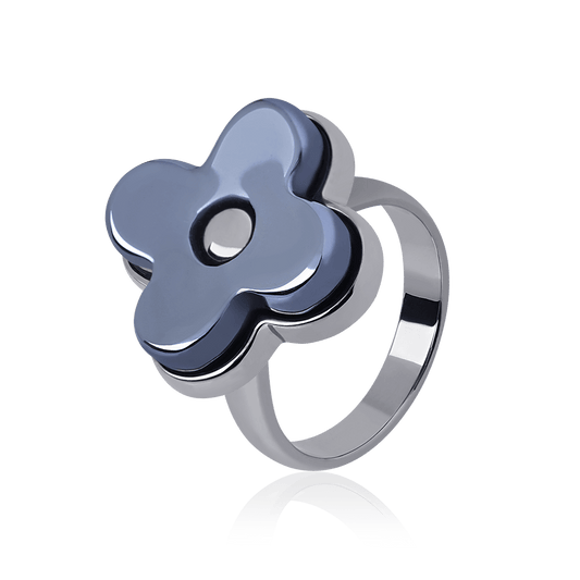 Anel Radiante - Obsidiana Negra Metalizada Semijoias de luxo e design exclusivo