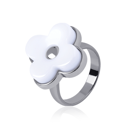 Anel Radiante - Porcelana Branca Perolizada Semijoias de luxo e design exclusivo