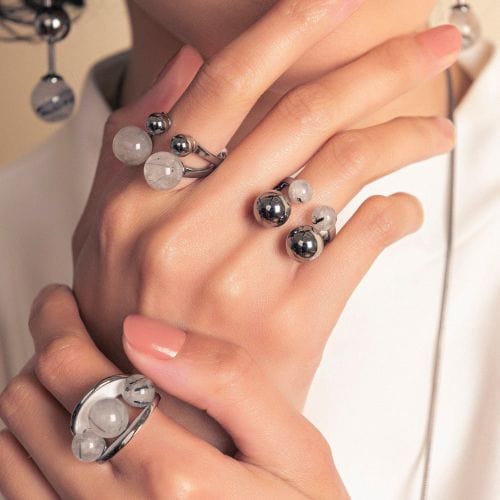 Anel Ritmo - Quartzo Grafitado Semijoias de luxo e design exclusivo