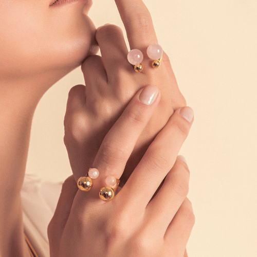 Anel Ritmo - Quartzo Rosa Semijoias de luxo e design exclusivo