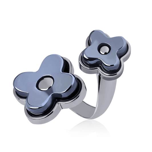 Anel Sensação - Obsidiana Negra Metalizada Semijoias de luxo e design exclusivo